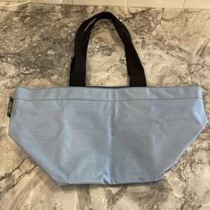 Herve Chapelier Paris handbag. Light dusky blue with dark teal bottom and top